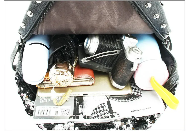 Rdywbu brillo lentejuelas perro parcheado mochila de moda de las mujeres de cuero de la PU bolsa de gran capacidad bolso de escuela mochila Mochilas B622