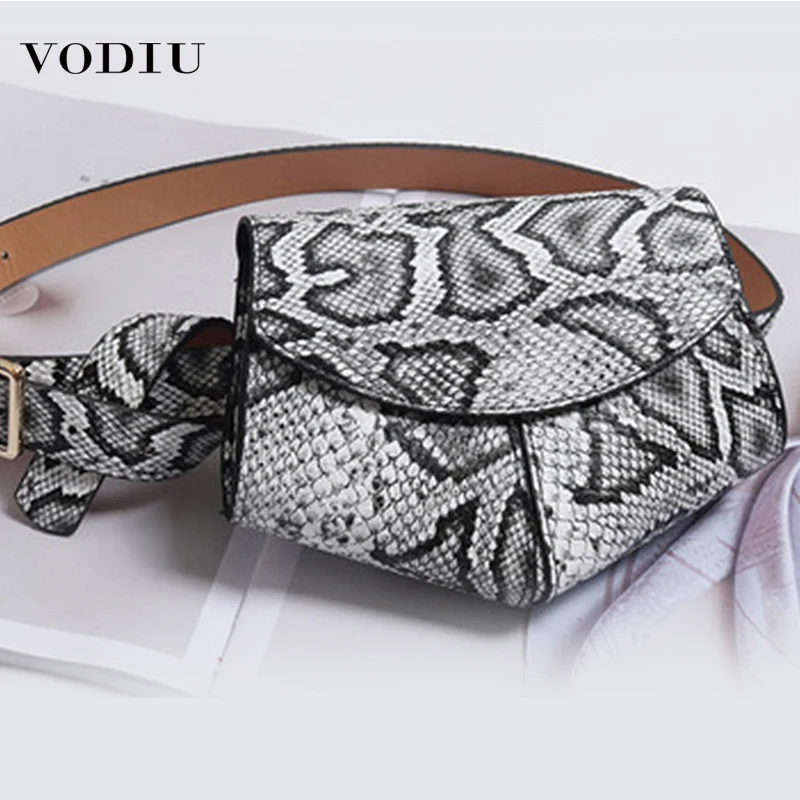 

2019 New Women Waist Bag Ladies Fashion Waist Belt Bag High Quality Solid Serpentine PU Leather Purse Small Women Fanny Pack ins