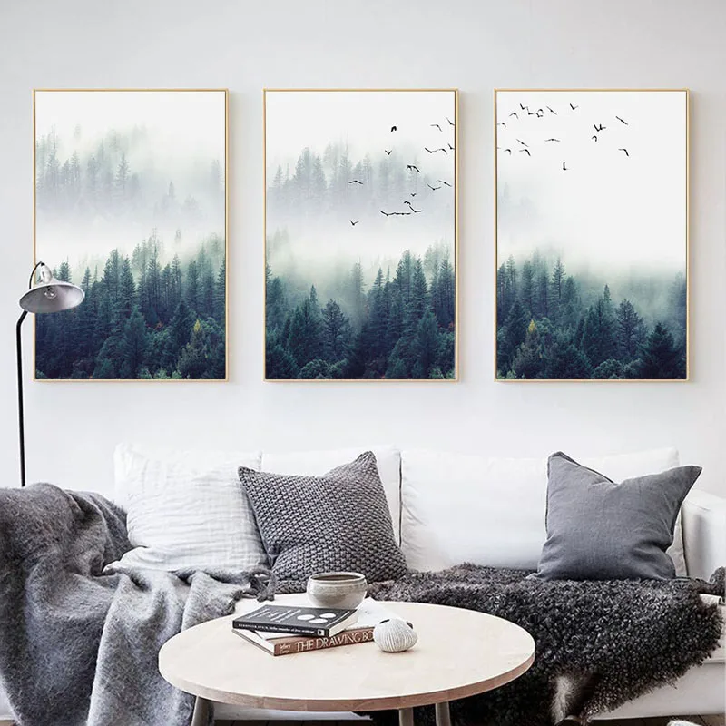 

FGHGF Nordic Forest Landscape Wall Art Canvas Poster and Print Canvas Painting Decorative Picture for Living Room Home Decor