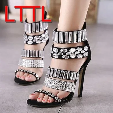 

shoes New Diamond Sandals Thin Heel Open Toe Gladiator Sandals Summer Ankle Wrap Cut Out Sandals Boots Dress Shoes