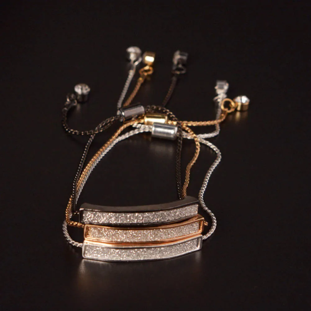 Для женщин леди металла кристалл проложить ползунок браслет-цепочка цвета: золотистый, серебристый регулируемой кулиской подтяжки Bractlet ювелирные изделия