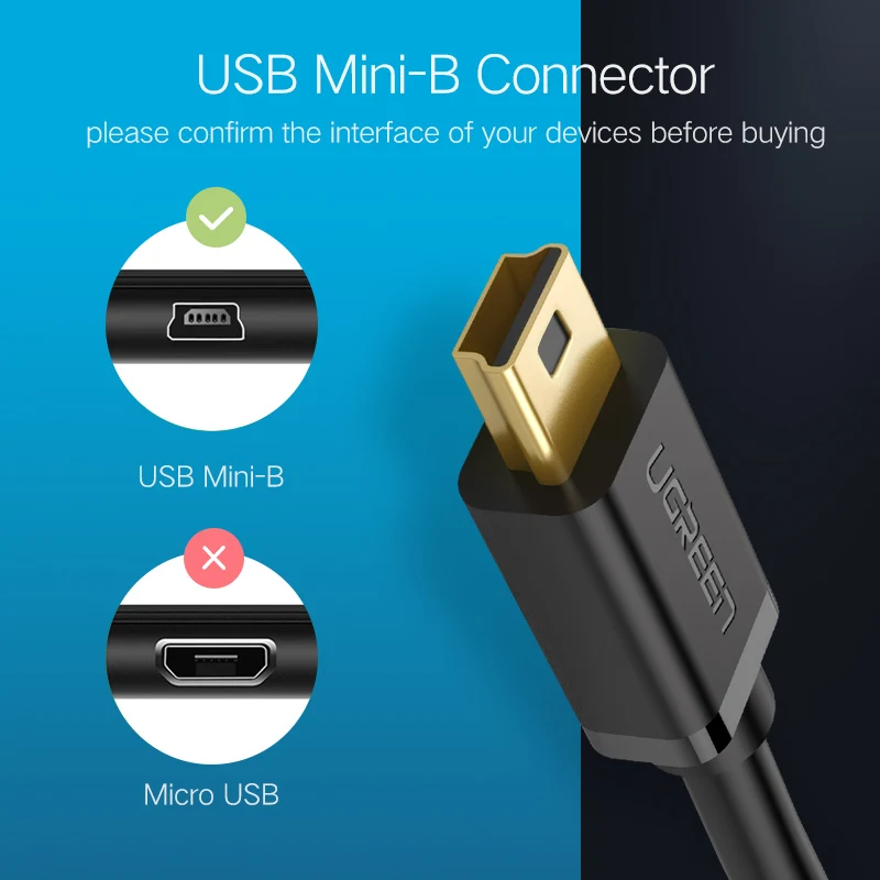 Ugreen Mini USB кабель Mini USB к USB кабель для быстрой зарядки данных для MP3 MP4 плеера Автомобильный видеорегистратор gps цифровая камера HDD Mini USB