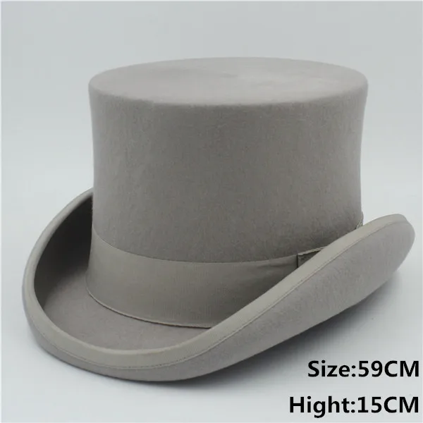 5Color Top Hat 15CM 4 Size Wool Women Men Top Fedora Hat Magician Coffee Steampunk Cosplay Punk Party Caps Dropshipping green fedora Fedoras