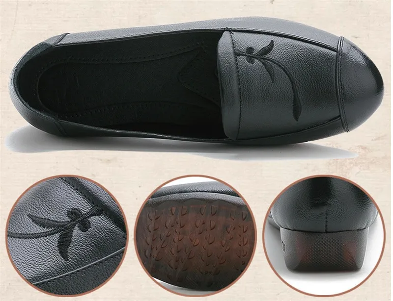 YAERNI Womens shoes flats Genuine Leather Casual shoes platform oxford shoes Embroidery Loafers slip on for Mother's shoes