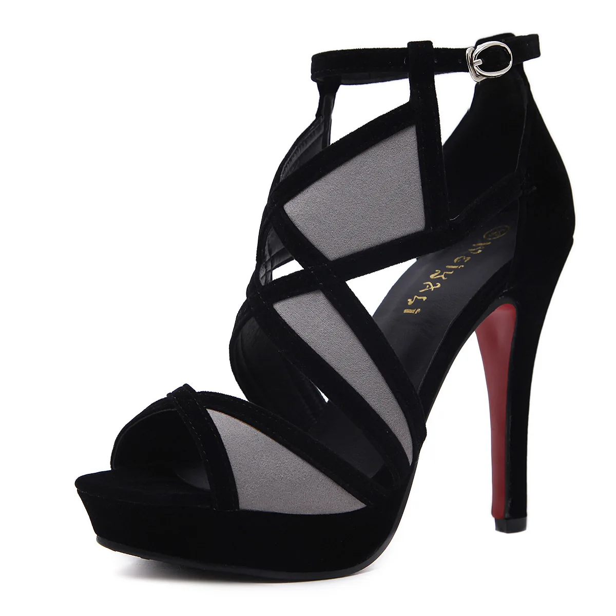 

2019 summer hollow stiletto fish mouth sandals women shoes temperament color matching cross strap buckle high heels 10 42