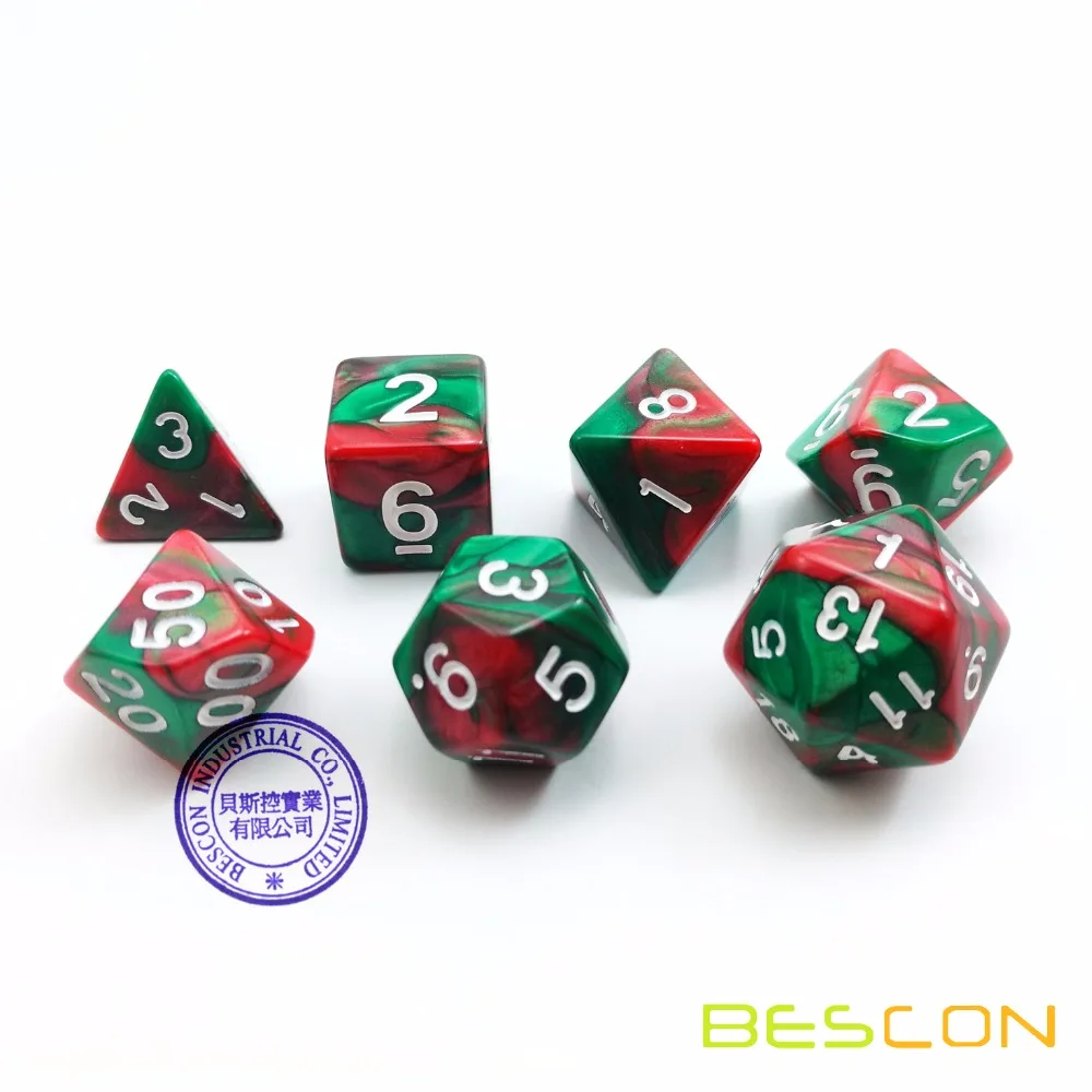 Bescon Christmas Gemini Polyhedral Dice Set, Two-tone RPG Dice Set of 7 d4 d6 d8 d10 d12 d20 d% Brick Box Pack 3