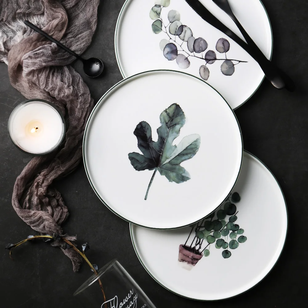 

The Nordic wind Bone china dishes fresh Western-style food steak breakfast tray painted round tray seven types
