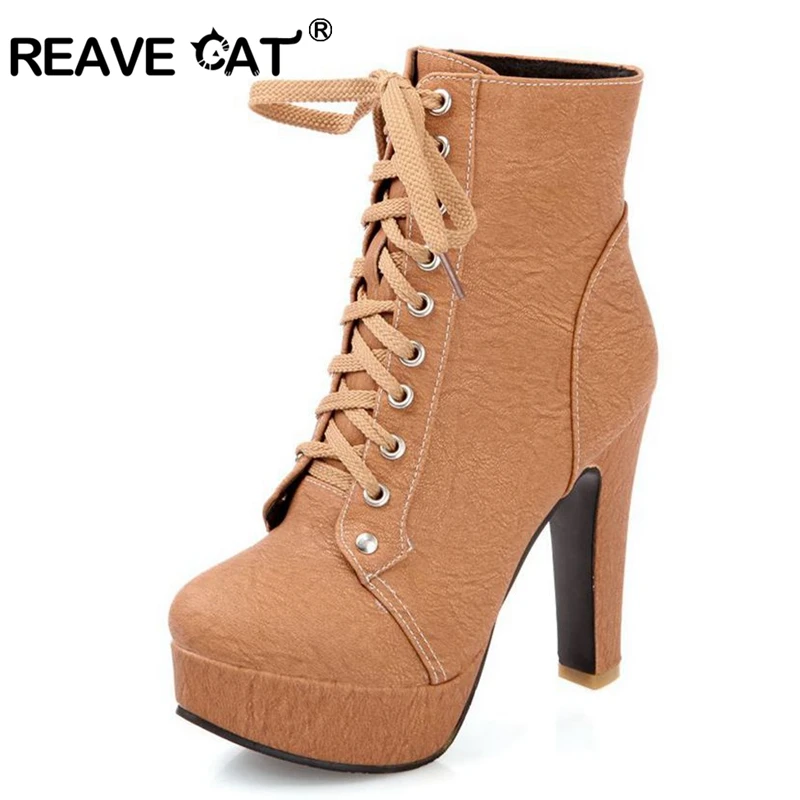 REAVE CAT-Botines de tacón alto para mujer, botas cortas con plataforma y  doble hebilla, de cuero, color negro, otoño e invierno, novedad, QA3246 -  AliExpress Calzado