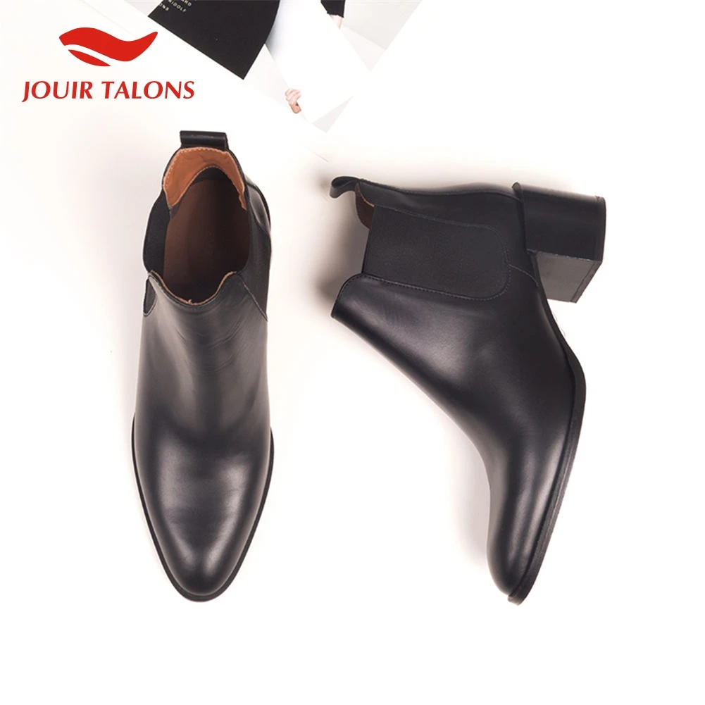 

On Sale 2019 Luxury Brand Retro Square High Heel Genuine Leather Ankle Boot Women Shoes Fashion Chelsea Boots Female Shoes Woman