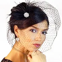 Французский чистая румяна клетка вуаль свадебные заставки черный цветок перо Brooche " x 1" бандо свадебный клетка покрывалами LV21