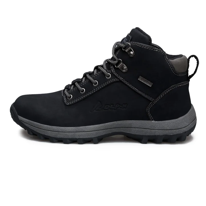 POOLOOP/Уличная Повседневная рабочая обувь; зимние теплые мужские ботинки; замшевые водонепроницаемые Прогулочные кроссовки; нескользящая безопасная обувь с мехом - Цвет: Black