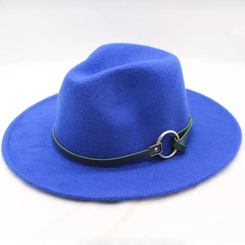 SUOGRY зимняя фетровая шляпа с wo Мужская широкополая с металлическим ремешком войлочная мужская фетровая шляпа Панама шляпа винтажные шапки Chapeau Femme - Цвет: Royal blue