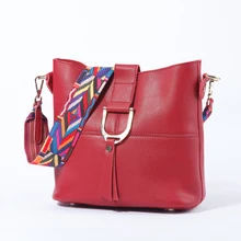 Neue Mode Frauen Eimer Tasche Aus Echtem Leder Schulter Cross Body Taschen Mit Bunten Strap Burgund Marke Damen Designer-tasche Set