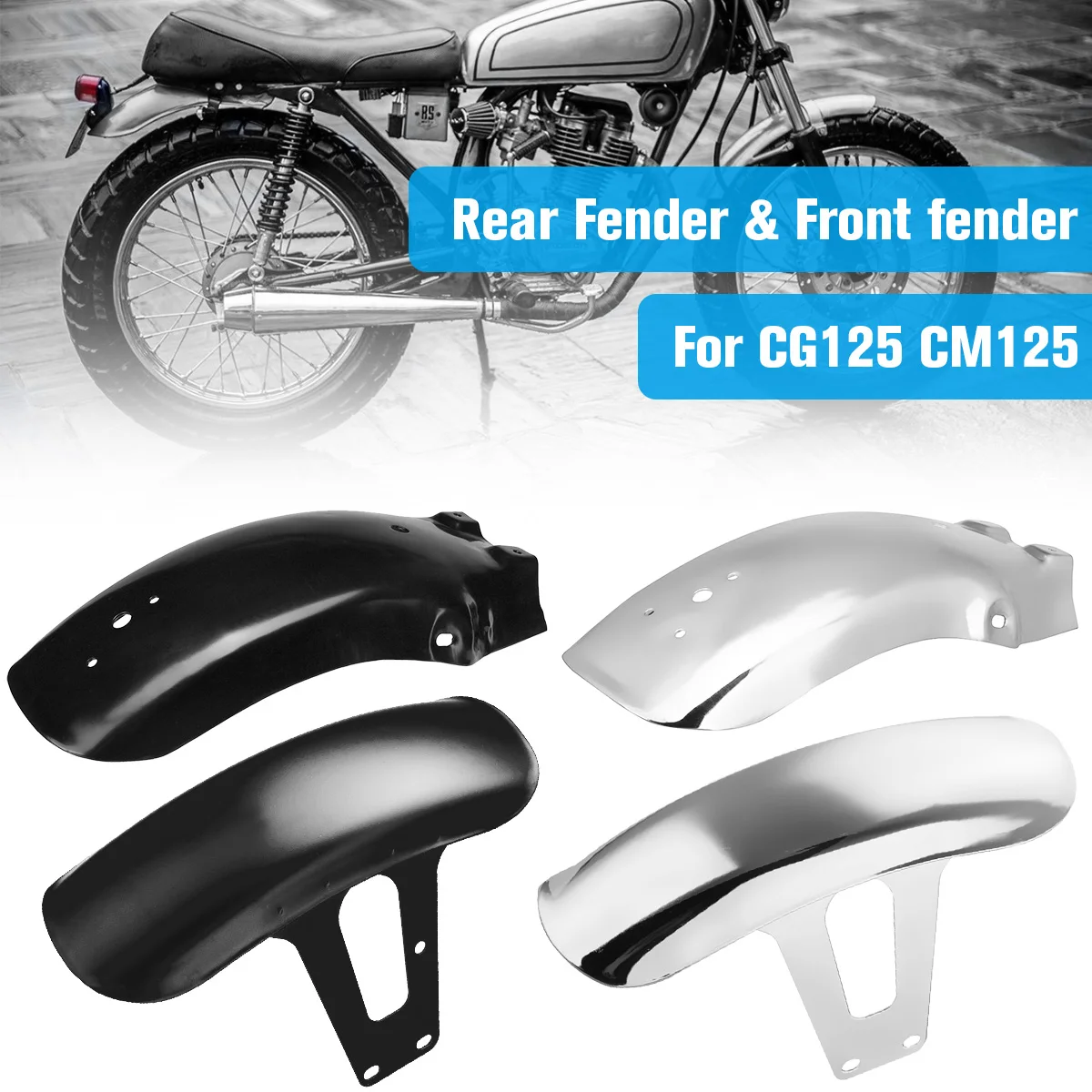 

New Motorcycle Front/Rear For Fender Mudguard Mud Cover For Honda CG125 CM12 Metal Plated Motorcycle Splash Guard Black/Silver