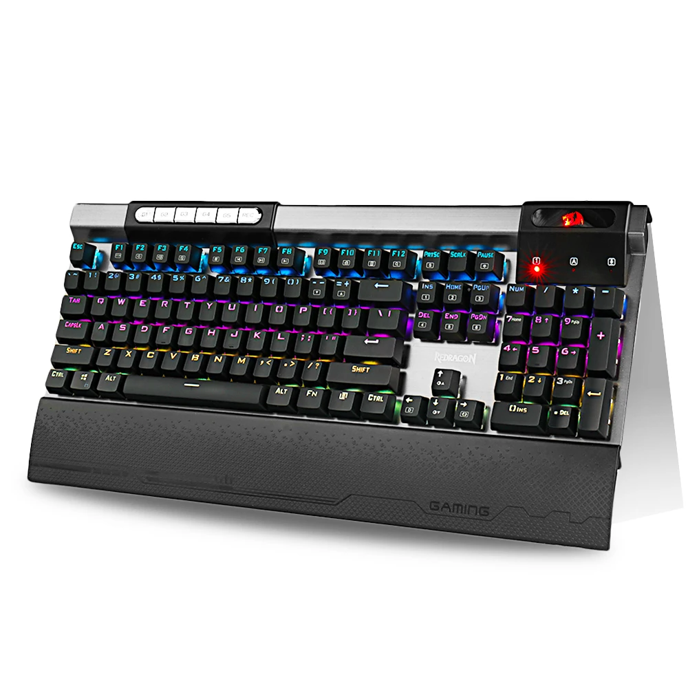 Redragon K563 SURYA Механическая игровая клавиатура RGB светодиодный с подсветкой 104 клавиш анти-ореолы с макро-клавишами и подставкой для запястья синие переключатели