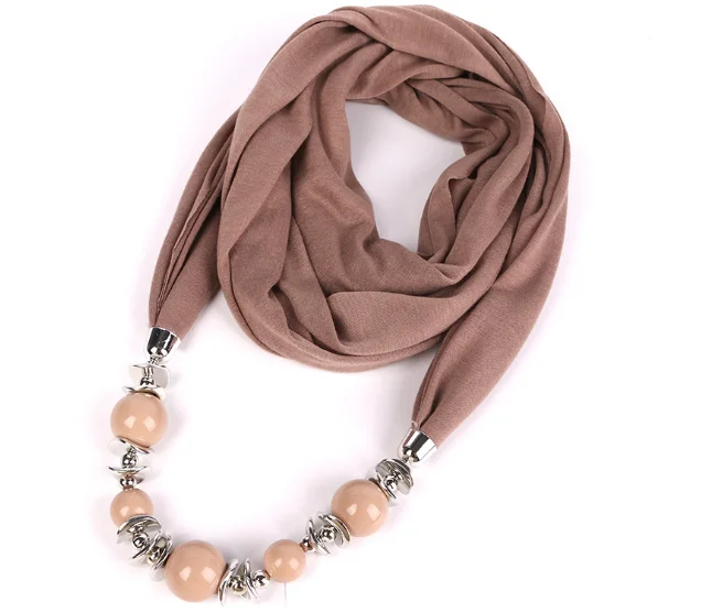 9 Colors Ethnic Unique Scarf Necklaces Resin Beads Pendant Neckerchief Statement Necklace Wraps Women Bohemia Necklaces Jewelry