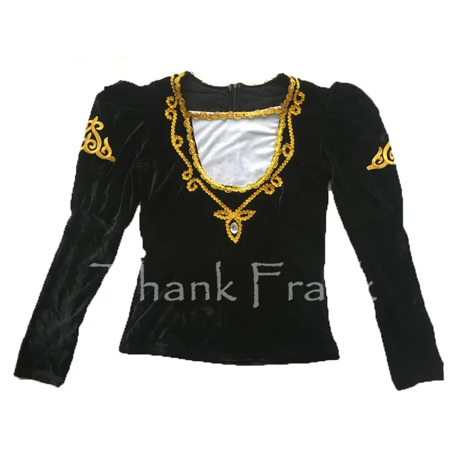 Boys Prince Ballet Top Custom Made Available Men Long Sleeve Gold Sequin Trim Dance Costume C414 -