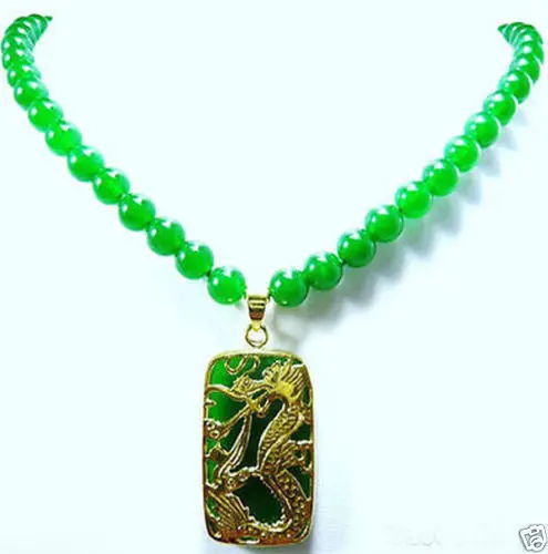 

Green Jade Bead Dragon Pendant Necklace 5.27