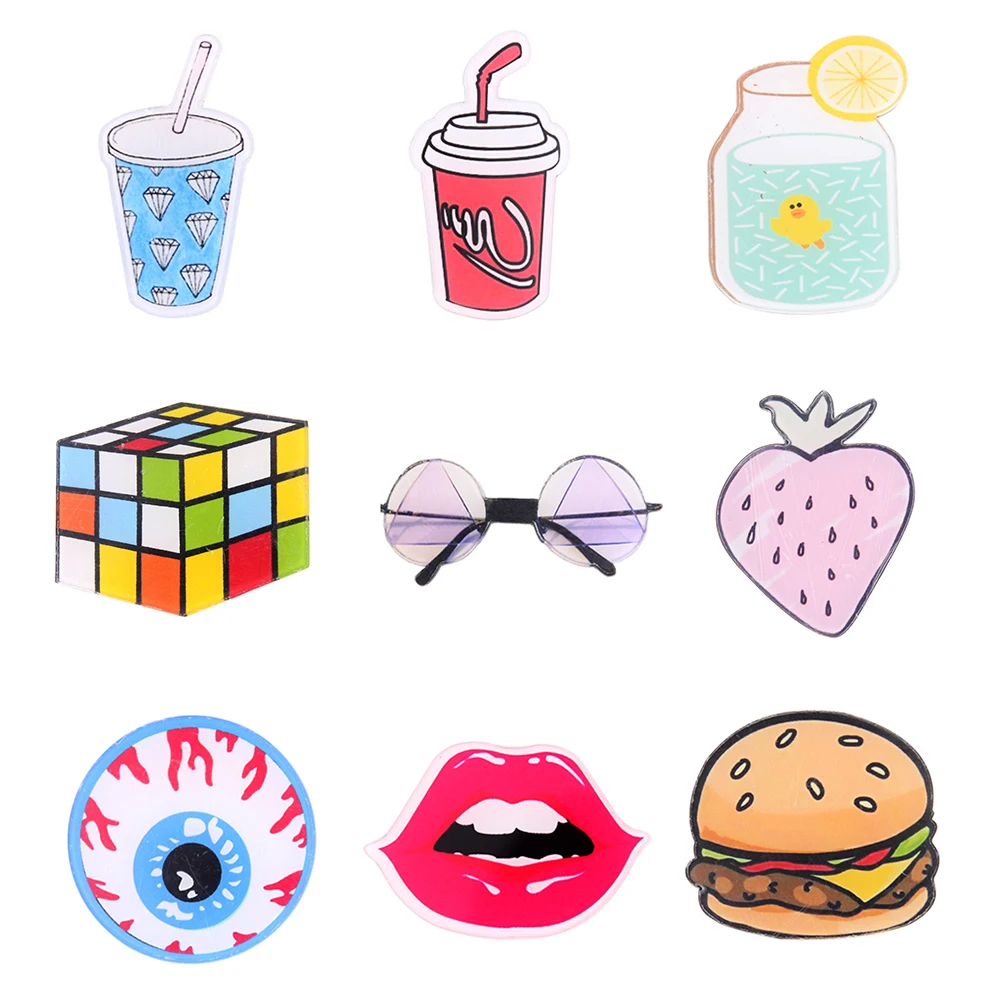 Japan Harajuku Acrylic Brooch Sexy Lip Beverage Bottle Hamburger Strawberry Cartoon Pin Unisex Fashion Jewelry Accessory