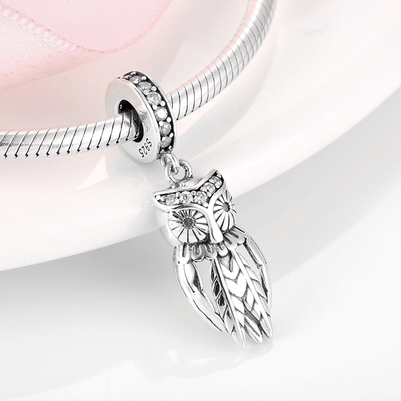 Подлинные 925 пробы серебряные креативные очаровательные бусины в форме Божьей Совы подходят к оригинальному браслету Pandora для изготовления ювелирных изделий