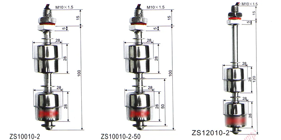 M10* 100 мм двойной контроль уровня шарика нержавеющая сталь Датчик уровня воды Жидкость Поплавковый выключатель 220 В 1.5A 50 Вт ZS10010-2