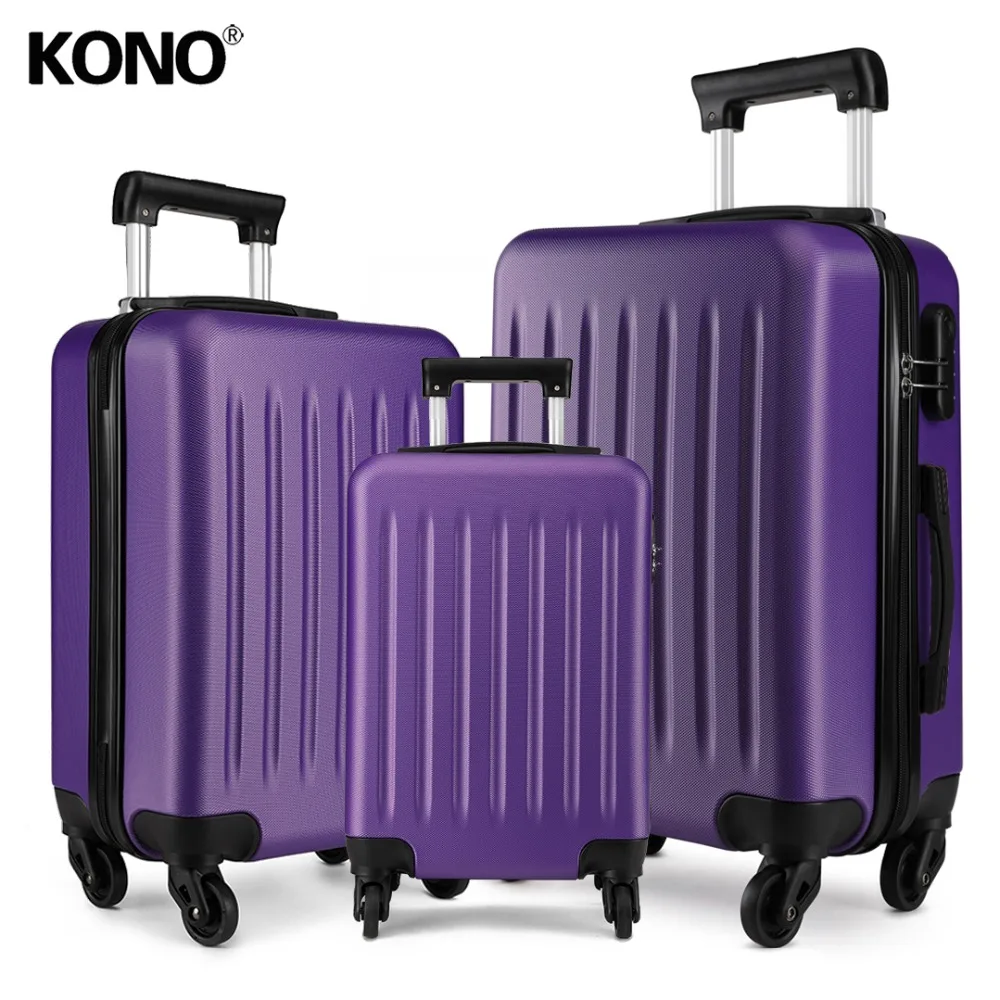 

KONO Suitcase Rolling Hand Luggage 4 Wheels Spinner Trolley Case Carry on Travel Bag Hardside ABS 19 24 28 Inch Set Purple K1872