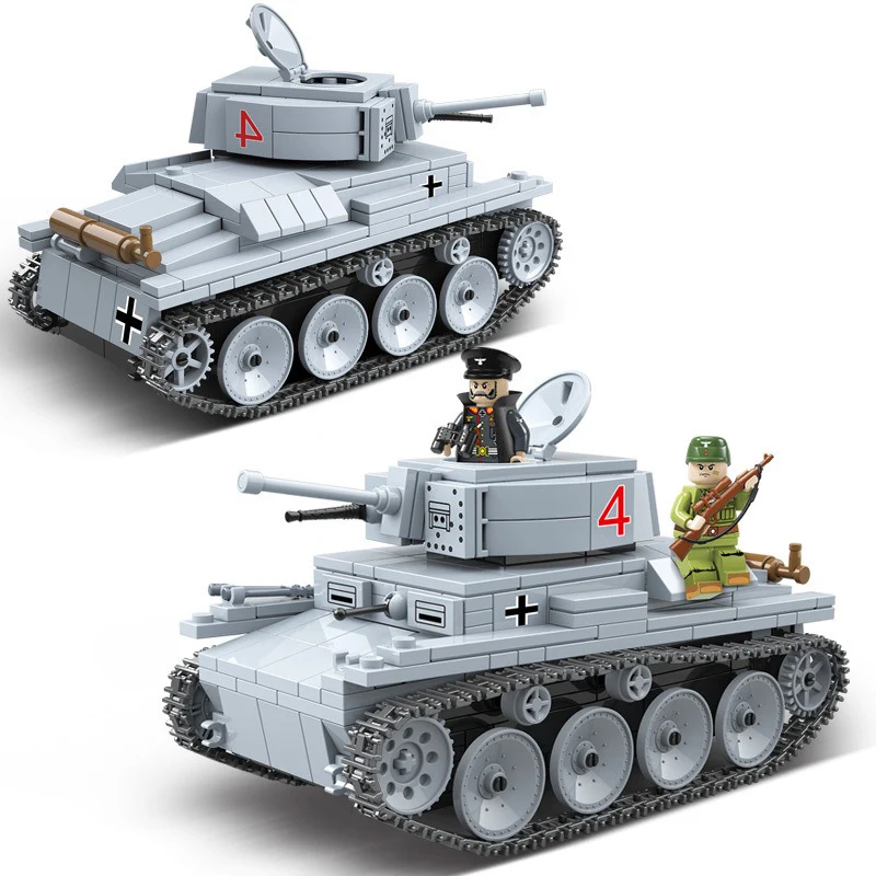 

WW2 Military LT-38 German Light Tank Soldier Weapon Building Blocks WW2 Military Tank weapon accessory Bricks Toys For Children