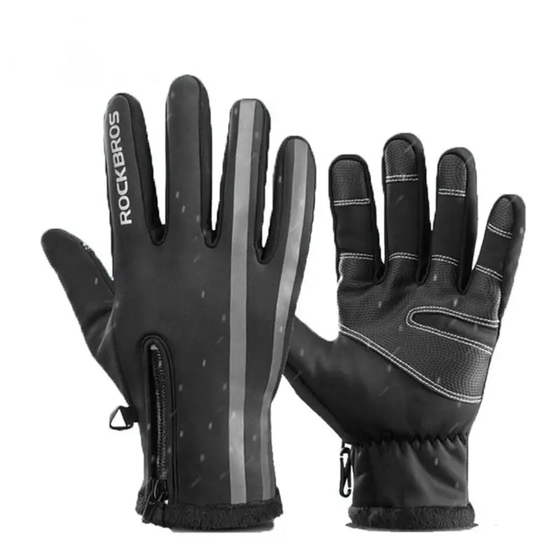 

ROCKBROS Touch Screen Motorcycle Gloves Water Resistant Winter Thermal Windproof Warm Full Finger Glove Anti-slip Bicycle Gloves