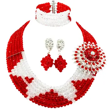 

Fashion Red Transparent Clear AB Nigerian Wedding African Beads Jewelry Set Crystal Party Necklace Costume Jewelry Sets 6SJ11