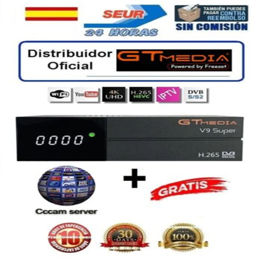 

GT media Satellite Receiver V9 Super DVB-S2 H2.65 FREESAT V9 SUPER Satellite TV Receiver HD 1080P with 1 Year 5 Clines Lines