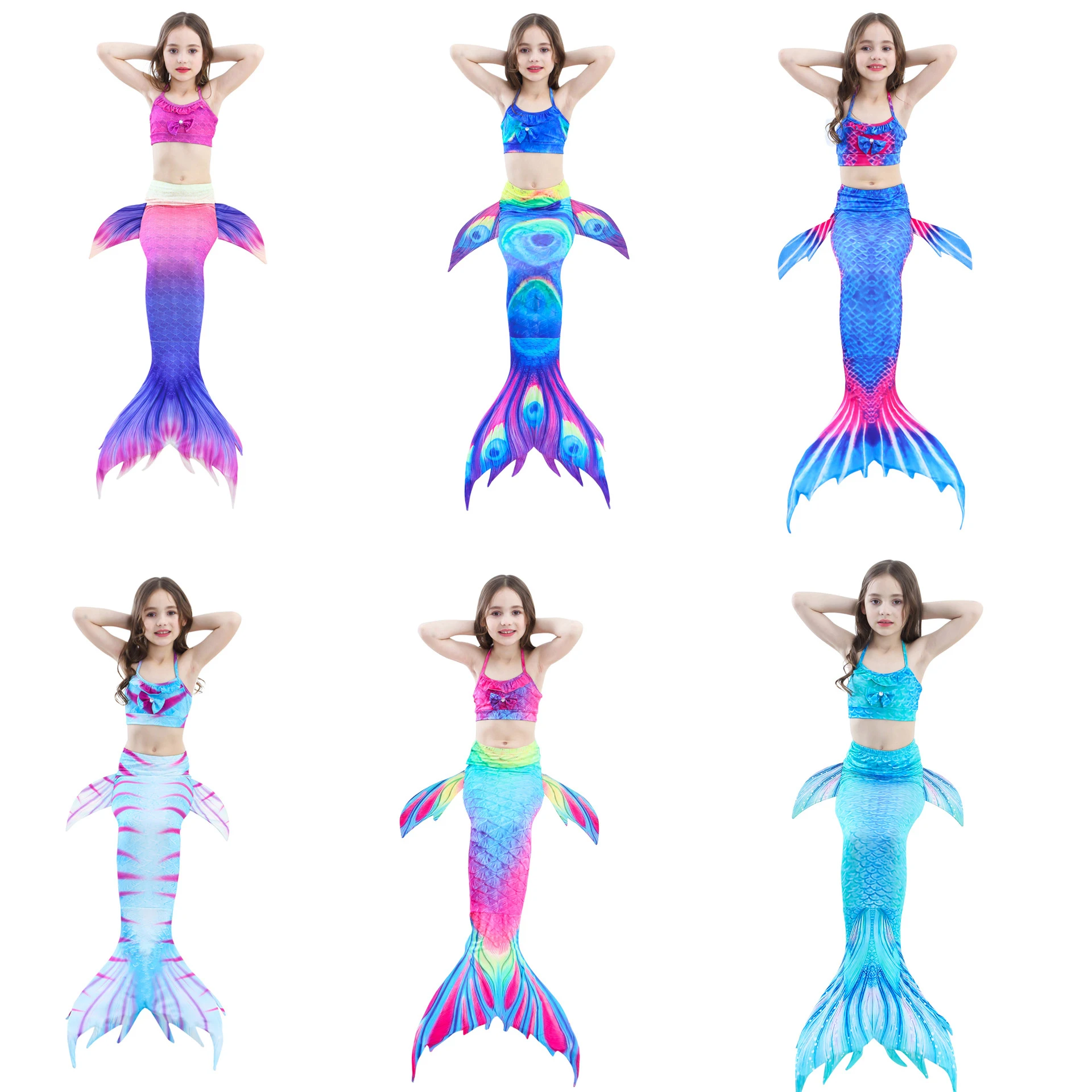 

Style Rainbow Color Bikini set Girls Swimming Mermaid Tails Costume Cosplay Children Bathing Suit Kids Swimwear Swimsuit
