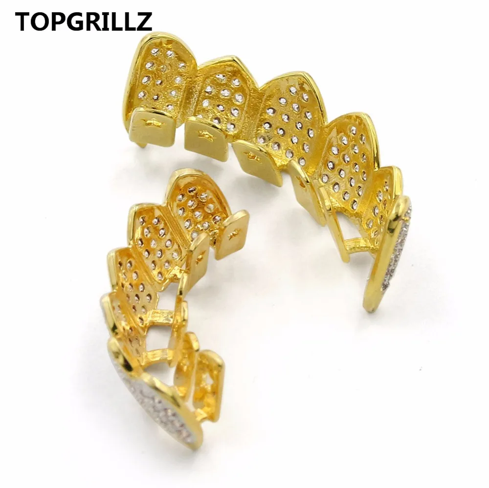 TOPGRILLZ хип-хоп GRILLZ Iced Out AAA циркон Клык Рот зубы Grillz шапки Топ и низ гриль набор для мужчин и женщин вампир грили