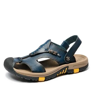 

Pop Sale New Fashion Summer Leisure Beach Men Shoes High Quality Genuine Leather Sandals The Big Yards Men Sandals