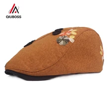 QIUBOSS/Модная женская Высококачественная хлопковая льняная Кепка с цветочным декором, Женская плоский берет кепка газетчика, шапки для женщин QB56