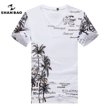 Baumwolle herren T-shirt V-ausschnitt Mode Dünne Kurzhülse T-shirt lässig männer Holiday Beach Style Sommer Drucken T-shirt Top 4XL 5XL