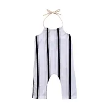 Одежда для новорожденных с открытой спиной для маленьких девочек; топ в полоску с бретельками; Летний комбинезон