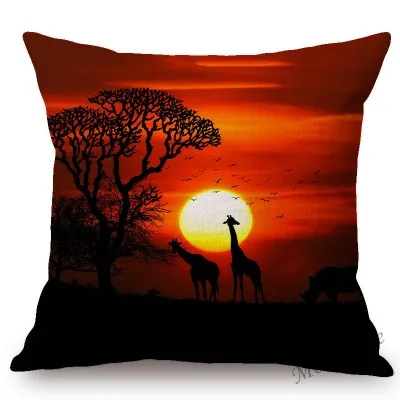 Красивая Африка, рассвет, закат, африканские люди, животные, сцена, домашний декор, диванная подушка, чехол, искусство, гостиная, льняная наволочка - Цвет: T205-10