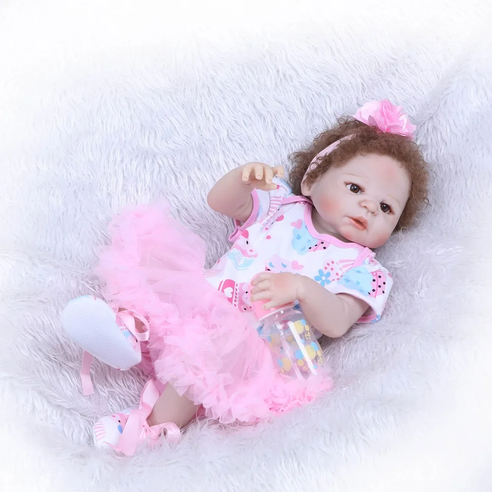 

NPK Bebe Reborn Fair skin girl with curly hair Dolls 23 Inch Handmade Full Body Silicone Lifelike Baby toys With Magnet pacifier