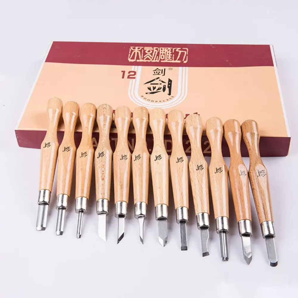

12Pcs Hand Sculpture Walnut Carving Knives Woodworking Art Engraving Tools Set