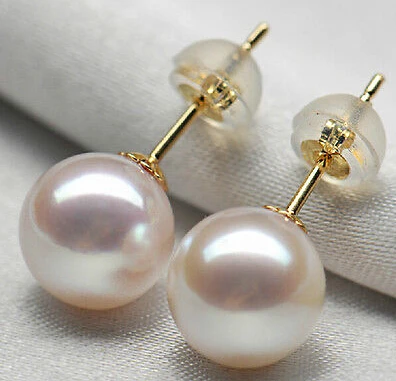 

ry00499 Genuine AKOYA AAA 8-9mm white round cultured pearl earrings new