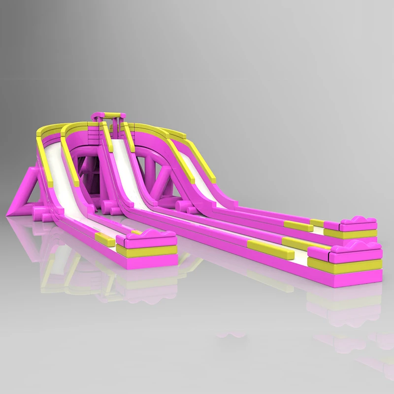 Pink inflatable multi-channel slide