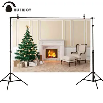 

Allenjoy Thin Vinyl photograph backdrop Christmas livingroom indoor fireplace new year decorate backdrop photography photo props