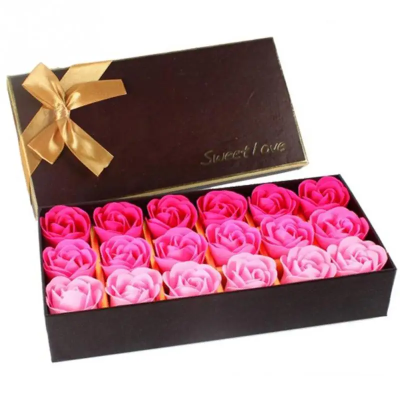 18 шт. искусственная Роза мыло с подарочной коробкой День святого Валентина подарки на свадьбу, день рождения для женщин и девочек банное
