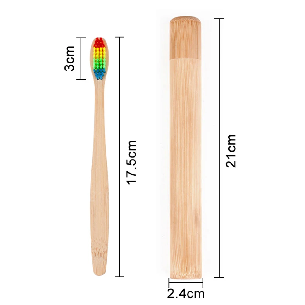 1 шт. зубная щетка "Радуга"+ 1 шт. бамбуковая трубка Экологичная зубная щетка из натурального бамбука Дорожный Чехол Мягкая головка зубная щетка 2 шт. упаковка