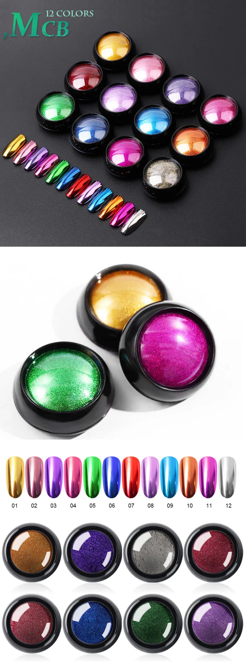 12 цветов лак для ногтей супер яркий титановое зеркало для ногтей порошок Серебряная пыль Оптический металлический порошок для покрытия DIY хромированные украшения