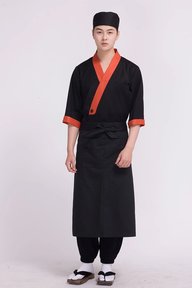10 (рубашка и шляпа и фартук) Новое поварское платье в японском стиле ресторан для шеф-повара рабочая одежда мужской рукав семь точек тонкое