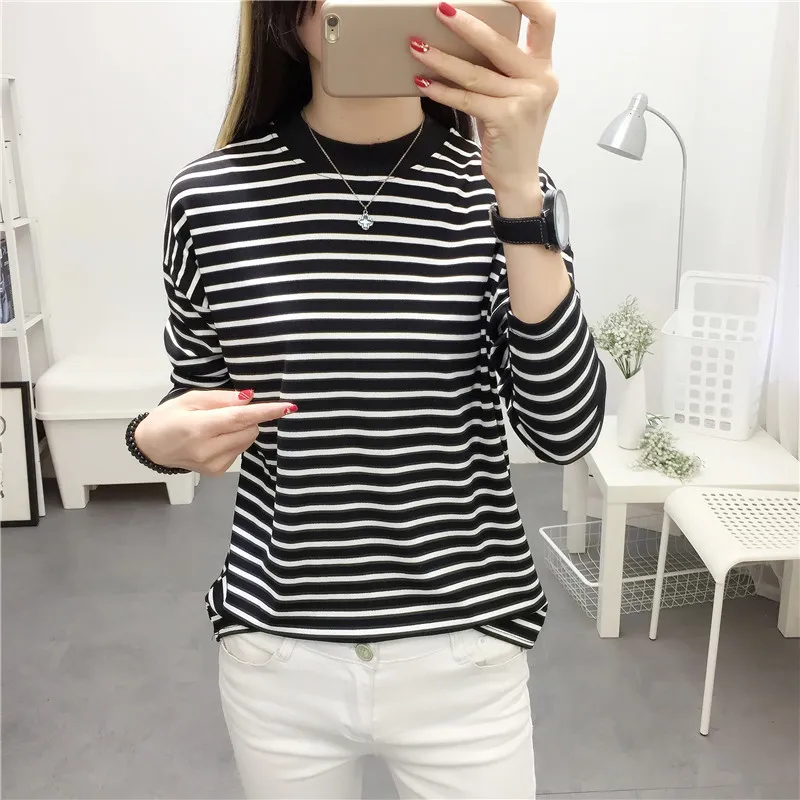 

2019 new Spring women's long-sleeved t-shirt striped bottoming shirt wearing autumn clothes loose fashion trend casual shirt