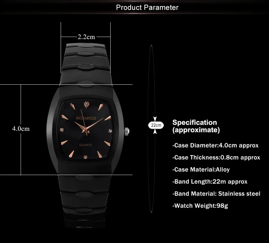 BOAMIGO Brand Men Quartz Watches Steel Business Watch Black Gold Analog Wristwatches Mens Bracelet Clasp Shock Resistant Clock (4)