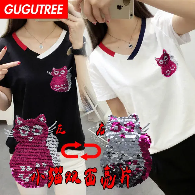 

GUGUTREE embroidery Sequins big cats patches animal patches badges applique patches for clothing XC-372