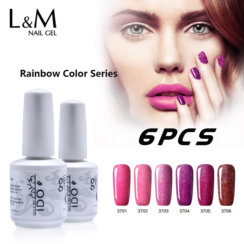 

6 Pcs Lot IDORainbow Color Series(1 Color+1Top+1 Foundation Base)DIY Art 15ml Phantom Nail Polish Bright 3 Step Gel Long-lasting